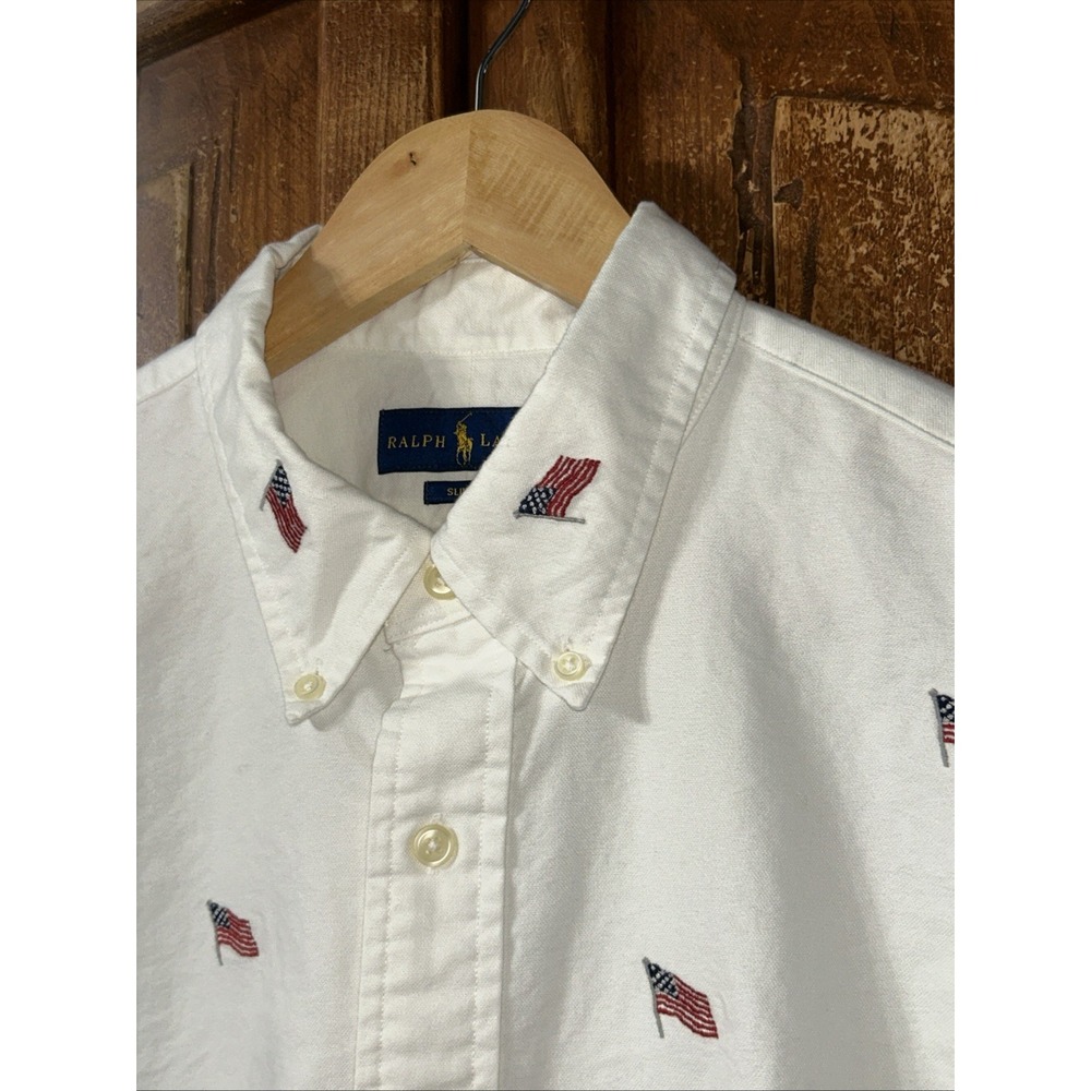 Mens Ralph Lauren Slim Fit L/S Oxford Embroidered All Over USA Flag XL Election